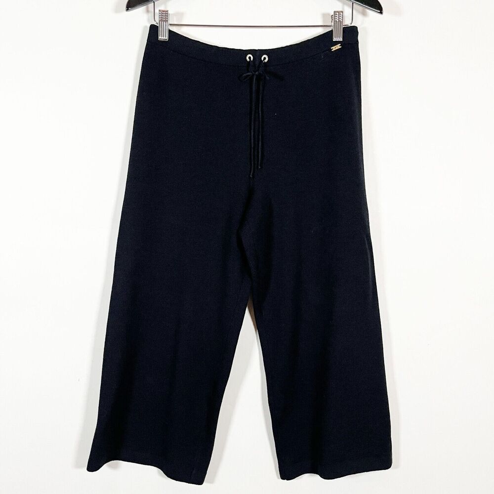 St John Sports Santana Knit Pants Wool Rayon Small Wide Leg Crop Neutral Minimal